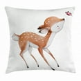 thumbnail image 1 of Kids Throw Pillow Cushion Cover, Young Deer with Pink Butterfly Lovely Forest Life Theme in Watercolors, Decorative Square Accent Pillow Case, 16 X 16 Inches, Pale Caramel Coconut Pink, by Ambesonne, 1 of 2