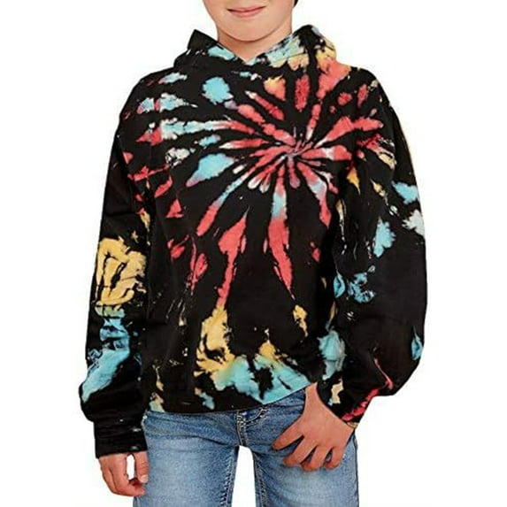 Kids Tie Dye 3D Printed Hoodie | Spring Autumn Pullover Sweatshirt | Boys Girls Graphic Top | Soft Breathable Streetwear | 7 Sizes for Toddler to Teen(Black,7-8Years)