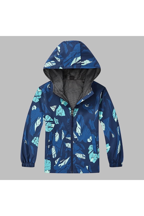 Kids Tie Dye Fleece Lined Hooded Rain Jacket Boys Girls Windproof Warm Windbreaker Coat for School Daily Wear Dark Blue B 5-6 Years