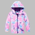 thumbnail image 1 of Kids Tie Dye Fleece Lined Hooded Rain Jacket Boys Girls Windproof Warm Windbreaker Coat for School Daily Wear Purple 4-5 Years, 1 of 4