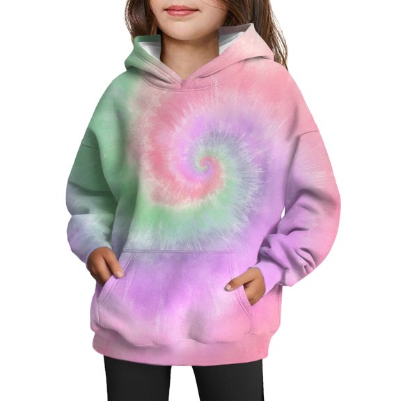 Kids Tie Dye Hoodie Pullover Sweatshirt Long Sleeve Soft Casual Hooded Top with Front Pocket for Girls