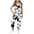 thumbnail image 1 of Kids Tie Dye Jumpsuits Girls Spaghetti Strap Wide Leg Jumpsuit Overalls Pocket Fashion Summer Casual Outfits for Girl, Black, 9 Years, 1 of 7
