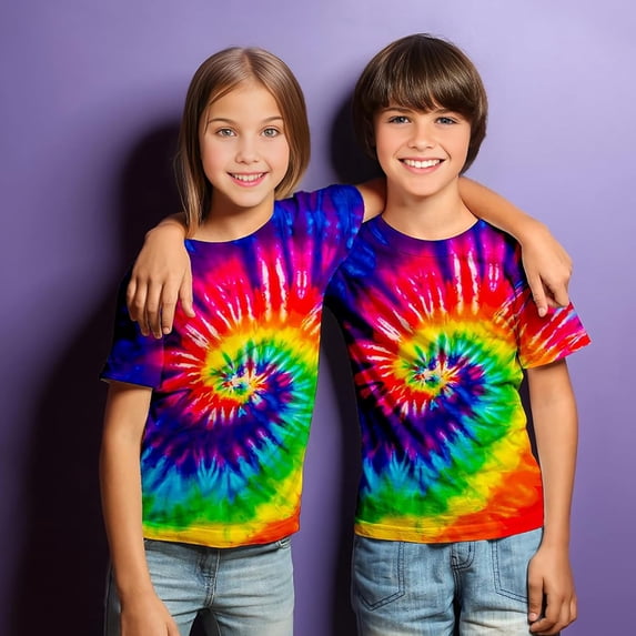 Kids Tie Dye T-Shirt Colorful Hippies Short Sleeve Tees (Multicolour 10-12 Years)