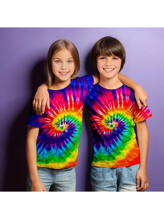 Kids Tie Dye T-Shirt Colorful Hippies Short Sleeve Tees (Multicolour 12-14 Years)
