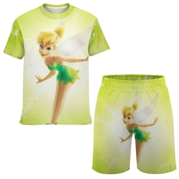 Kids Tinker Bell Short Sleeve T-Shirt And Shorts Outfit Set Athletic Mesh Shorts Set for Boys