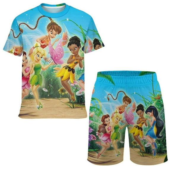 Kids Tinker Bell Short Sleeve T-Shirt And Shorts Outfit Set Athletic Mesh Shorts Set for Boys