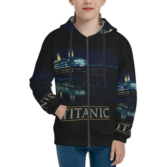 Kids Titanic Zip Up Hoodie with Pockets 3D Graphic Comfort Long Sleeve Soft Hoodie For Boys Girls