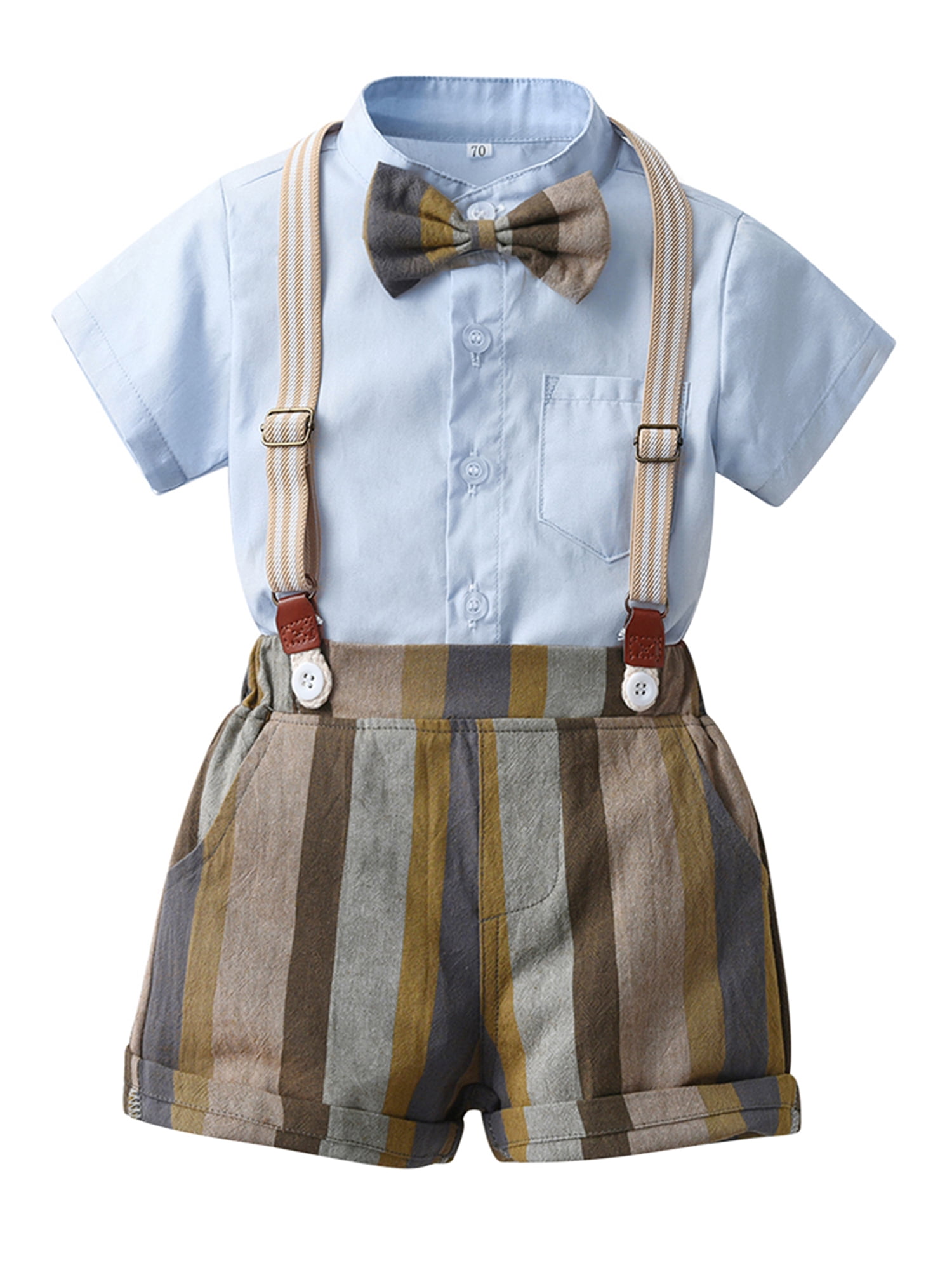 Kids Toddler Baby Boy Gentleman Outfits Short Sleeve Button Down Bowtie