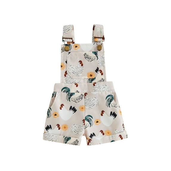 Kids Toddler Baby Boy Girl Farm Outfit Chicken Cow Print Overalls Sleeveless Suspender Shorts Jumpsuit Romper Western Clothes