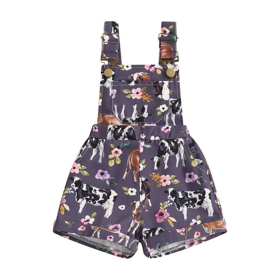 Kids Toddler Baby Boy Girl Farm Outfit Chicken Cow Print Overalls Sleeveless Suspender Shorts Jumpsuit Romper Western Clothes