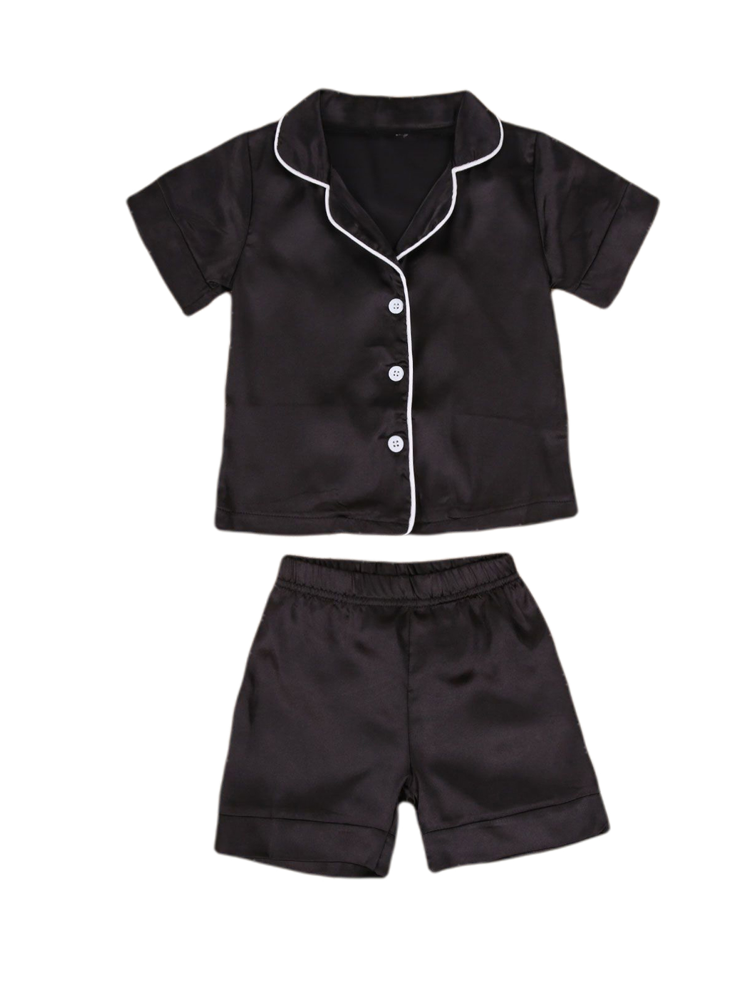 Kids Toddler Baby Boys Girls Satin Pajamas Set Long Sleeve Button-Down Sleepwear