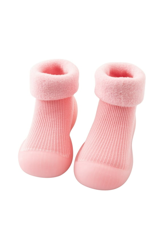 Kids Toddler Baby Boys Girls Solid Warm Knit Soft Sole Rubber Shoes Socks Slipper Stocking Soft Shoes Socks