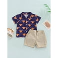 thumbnail image 2 of Baby Toddler Boy Outfits 2T 3T 4T 5T Clothes Summer Kids Pattern Short Sleeve Button Down Shirt Shorts Set 2 of 14