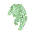 thumbnail image 1 of Kids Toddler Baby Girl Fall Clothes Flower Print Crew Neck Long Sleeve Sweatshirts Elastic Waist Long Pants 2Pcs Outfit Set, 1 of 7