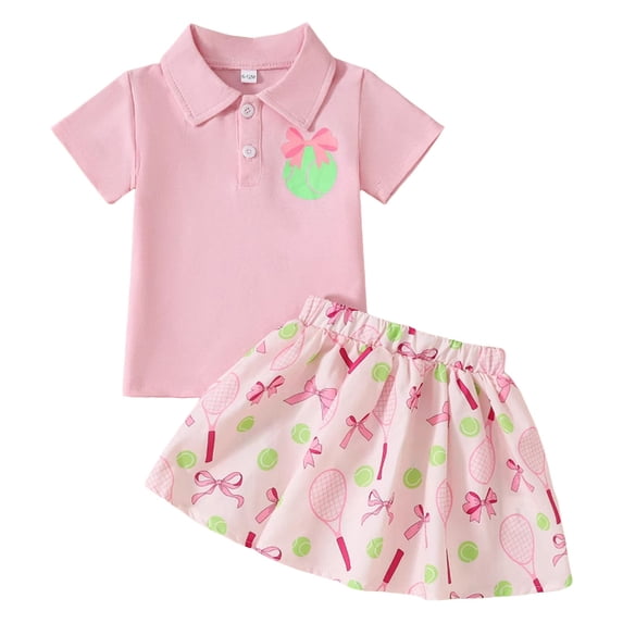 Kids Toddler Baby Girl Golf Outfit Short Sleeve Lapel Collar T-Shirt Tops and Mini Skirt 2Pcs Set Summer Clothes Toddler Girl Golf Outfit 4T