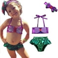 thumbnail image 1 of Kids Toddler Baby Girl Mermaid Swimsuits Halter Swimwear Bikini Set Bathing Suit with Headband 3Pcs Set, 1 of 8