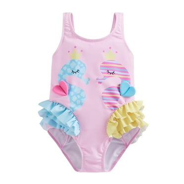 Kids Toddler Baby Girl One Piece Swimsuit 18M 2Y 3Y 4Y 5Y 6Y Beach Wear Ruffle Seahorse Swimwear Bathing Suits