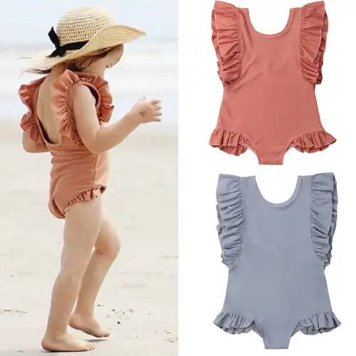 Kids Toddler Baby Girl One-piece Swimsuit Sleeveless Ruffle Swimwear Summer Backless Bathing Suit Sunsuit Beachwear