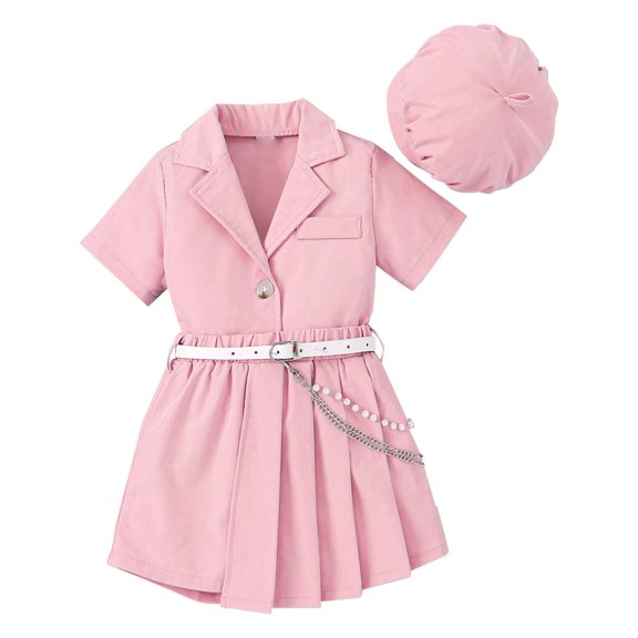 Mercatoo Baby Girls Summer Set Short Sleeve Lapel Shirt Tops and Pleated Skirt College Cap Clothes Outfit Toddler Girls Suit