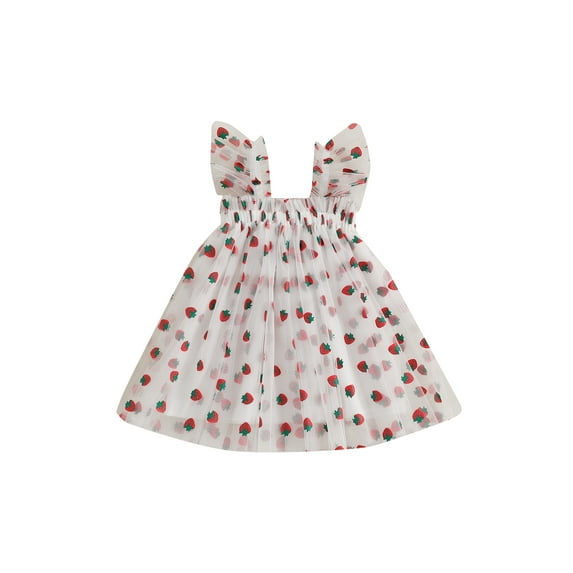 Kids Toddler Baby Girl’s Slip Dress, 6 12 18 24 Months 2T 3T 4T Sleeveless Clover Strawberry Print Summer A-line Dress Tulle Princess Dresses