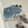 thumbnail image 1 of Kids Toddler Baby Girl's Solid Lace Spring Summer Jeans Shorts Denim Shorts Casual Shorts Daily Wearing Soft Girls Pants Blue 2-3 Years, 1 of 9