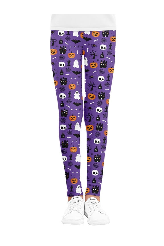 Kids Toddler Baby Girls Halloween Leggings Pumpkin Spider Net Print Leggings Long Pants Bottom Stretch Yoga Trousers