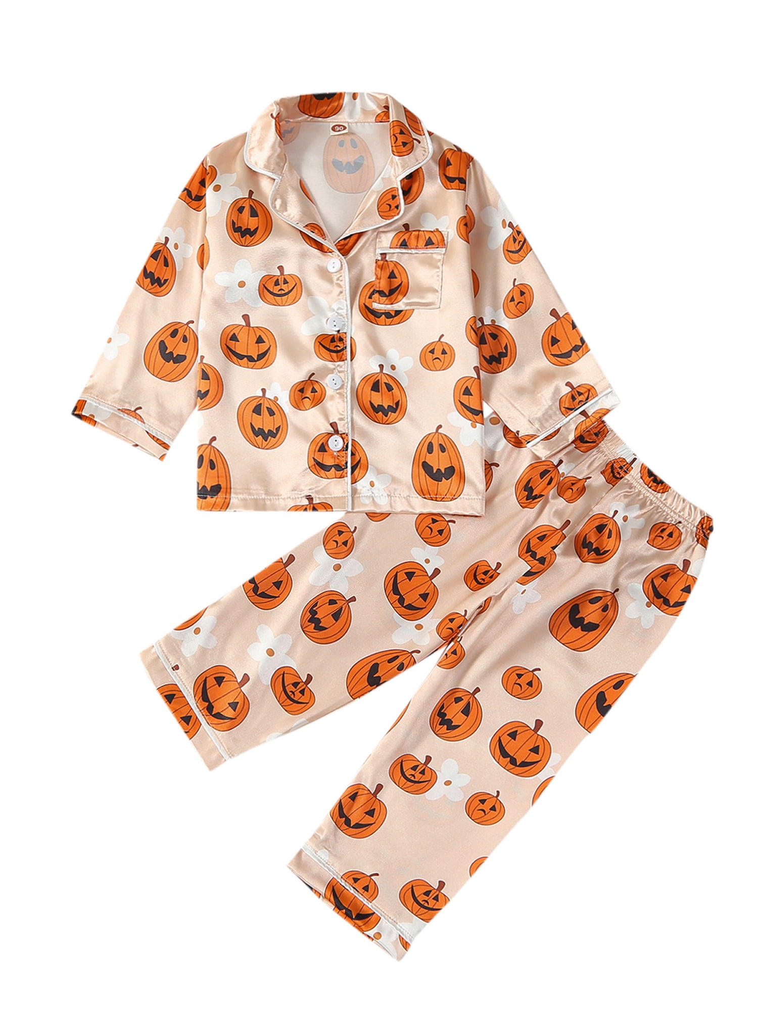 Kids Toddler Baby Girls Halloween Silk Satin Pajamas Set Pumpkin Ghost