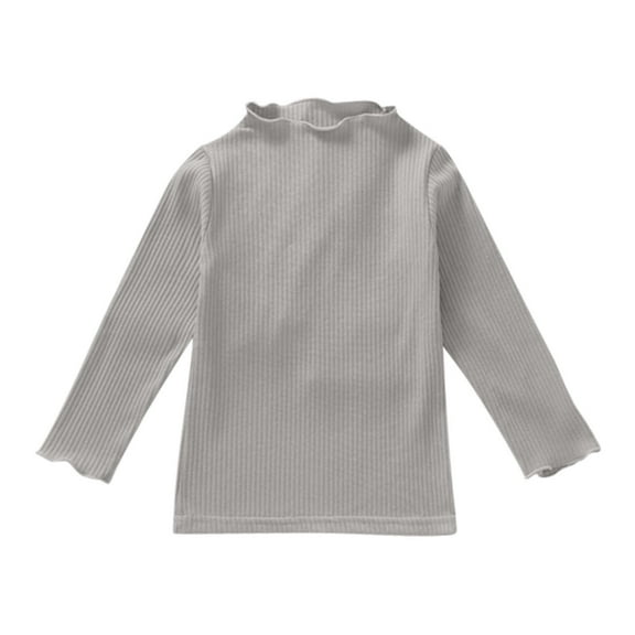 Kids Toddler Baby Girls Lettuce Trim Mock Turtleneck Long Sleeve Slim Fit Ribbed Knit Tee Shirt Tops Solid Color