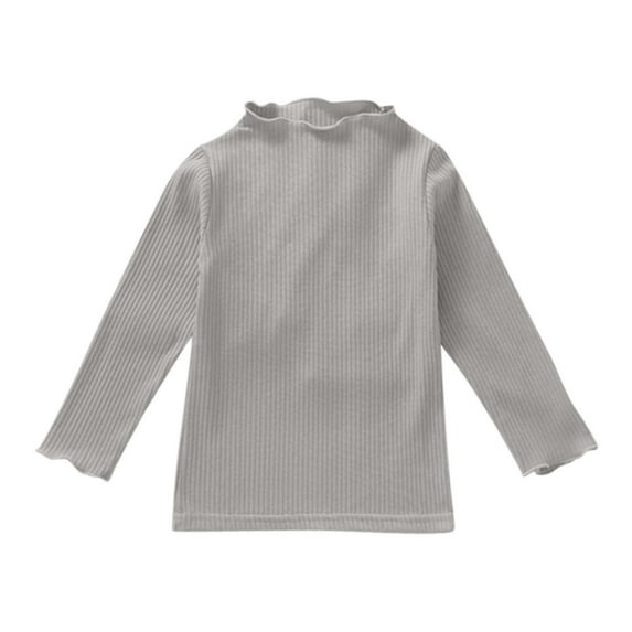 Kids Toddler Baby Girls Lettuce Trim Mock Turtleneck Long Sleeve Slim Fit Ribbed Knit Tee Shirt Tops Solid Color