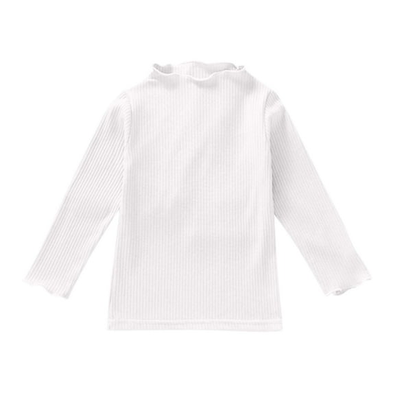 Kids Toddler Baby Girls Lettuce Trim Mock Turtleneck Long Sleeve Slim Fit Ribbed Knit Tee Shirt Tops Solid Color