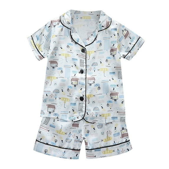 Kids Toddler Baby Girls Spring Cartoon Print Short Sleeve Sleepwear Outfits Pajamas Clothes