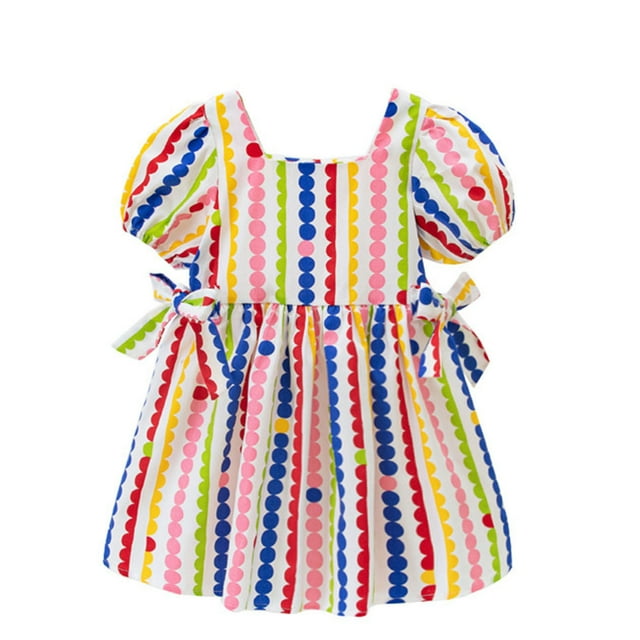 Kids Toddler Baby Girls Spring Summer Colorful Print Short Sleeve