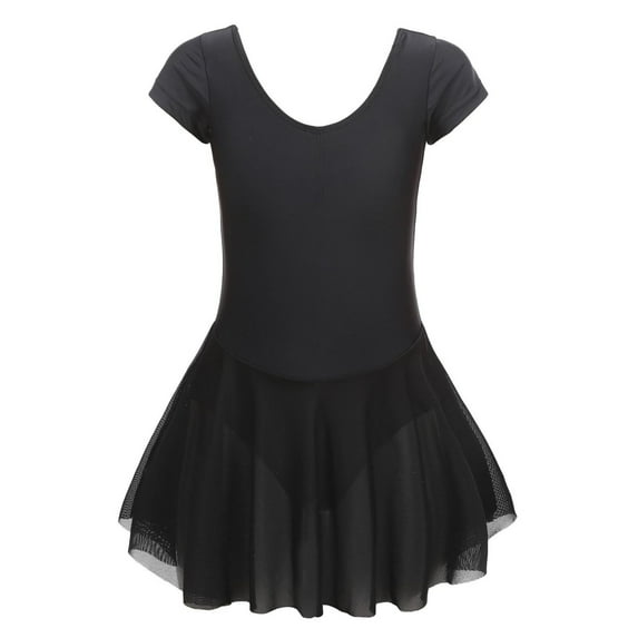 Kids Toddler Baby Girls Spring Summer Solid Short Sleeve Gymnastics Dress Princess Dress Clothes Black 5 Years-6 Years