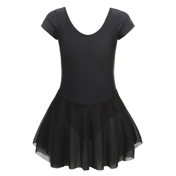 Kids Toddler Baby Girls Spring Summer Solid Short Sleeve Gymnastics Dress Princess Dress Clothes Black 6 Years-7 Years