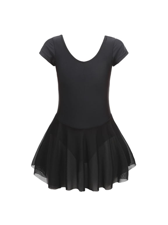 Kids Toddler Baby Girls Spring Summer Solid Short Sleeve Gymnastics Dress Princess Dress Clothes Black 7 Years-8 Years