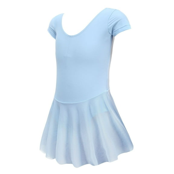 Kids Toddler Baby Girls Spring Summer Solid Short Sleeve Gymnastics Dress Princess Dress Clothes Blue 6 Years-7 Years