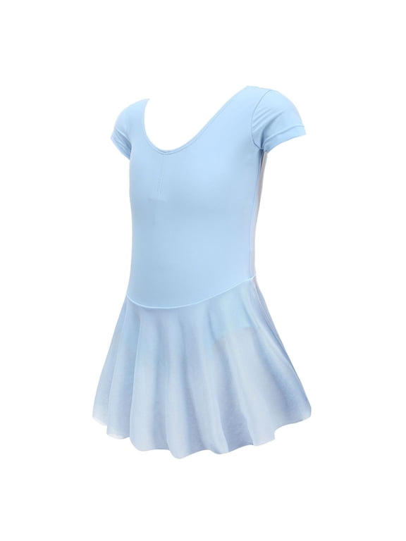 Kids Toddler Baby Girls Spring Summer Solid Short Sleeve Gymnastics Dress Princess Dress Clothes Blue 6 Years-7 Years