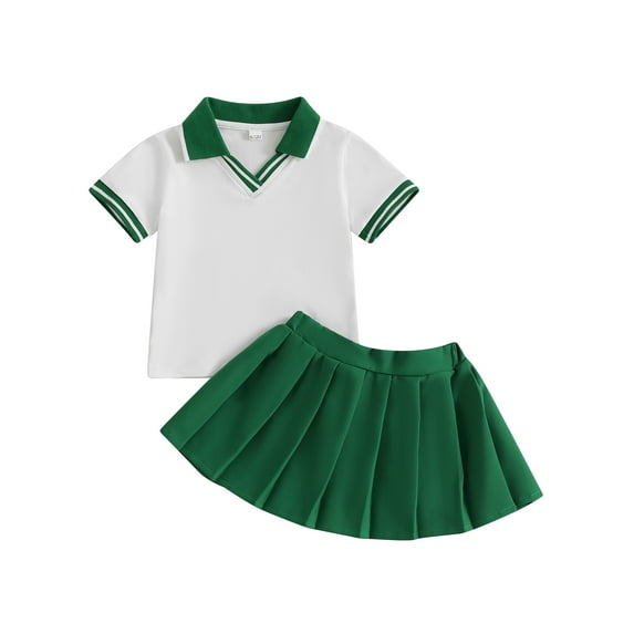 Kids Toddler Baby Girls Summer Outfits 6 12 18 24 Months 2T 3T 4T Contrast Colors Short Sleeve T-Shirt and Elastic Pleated Skirt Set Cute 2 Piece Clothes