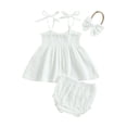 thumbnail image 1 of Kids Toddler Baby Girls Summer Outfits Solid Cotton Ribbed Sleeveless Tops Shorts With Headbands Clothes Set, 1 of 2