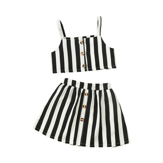 Kids Toddler Baby Girls Summer Set Sleeveless Tops Striped Skirt Outfits Set