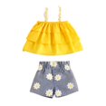 thumbnail image 1 of Kids Toddler Baby Girls Summer Suspender Daisy Print Denim Shorts Outfits Clothes, 1 of 7