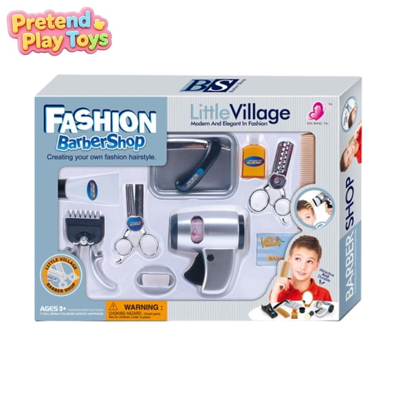Kids Toddler Barber Shop Pretend Play Toys,Simulated Hair Stylist Salon Playset with Hairdryer Scissors Grooming Tools,Learning Toy,Imaginative Hairdresser Role Play Kit for Boys Girls Ages 3+