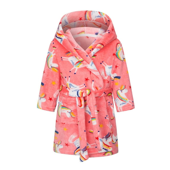 Kids Toddler Bathrobe 3-12 Years Flannel Hooded Toddler Robe for Girls Boys, Soft Sleepwear Gifts
