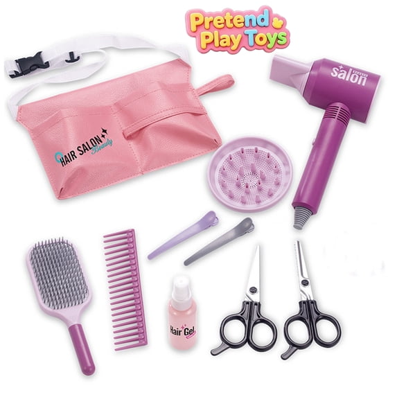 Kids Toddler Beauty Salon Pretend Play Toys, Girls Simulated Hair Styling Playset with Toy Hairdryer Combs Hair Accessories, Learning Toy, Imaginative Hairdresser Role Play Kit for Girls Ages 3+