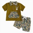 thumbnail image 1 of Kids Toddler Boy Back to School Outfit Dinosaur Embroidery Short Sleeve Polo Shirt Tops Plaid Shorts Set Clothes,Brown, 1 of 7