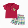 thumbnail image 1 of Kids Toddler Boy Back to School Outfit Dinosaur Embroidery Short Sleeve Polo Shirt Tops Plaid Shorts Set Clothes,Red, 1 of 7