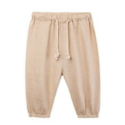 Kids Toddler Boy Girl Cotton Linen Summer Pants Solid Color Casual Pants With Drawstring Lovely Child Outwear