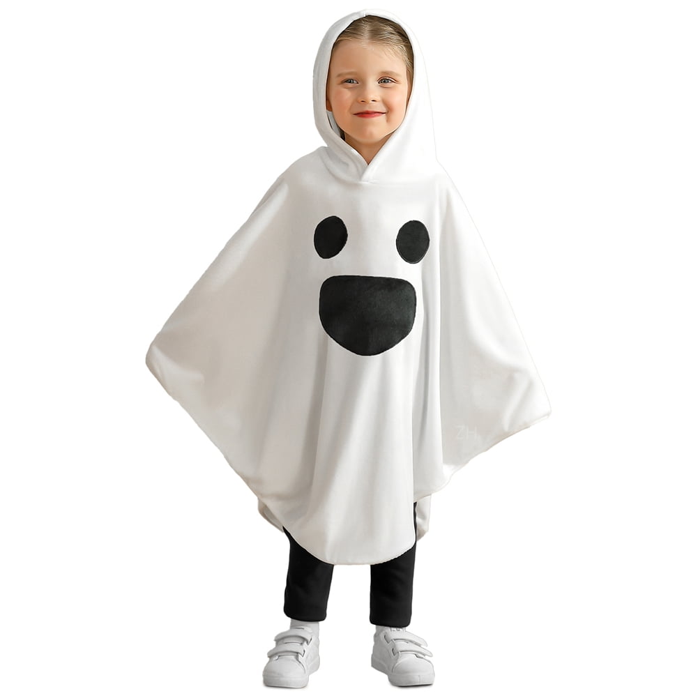 Kids Toddler Boy Girl Halloween Costume Ghost Smile Cloak Hooded Cape Poncho Fancy Party Cosplay