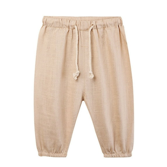 Kids Toddler Boy Pants Cotton Linen Summer Solid Color Casual Soft Homewear Kids Girls Pants With Drawstrings For 2-3 Years