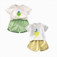 thumbnail image 1 of Kids Toddler Boys Back to School Outfit Fruits Shirt + Plaid Shorts First Day of School Clothes Set 4pc Toddler Sweatsuits Girls, 1 of 1